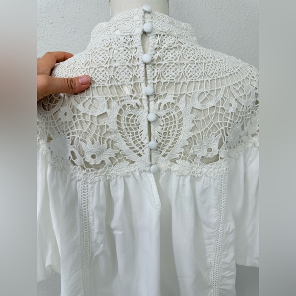 Anthropologie Mock-Neck Puff-Sleeve Lace Blouse Size XLP - Picture 8 of 13